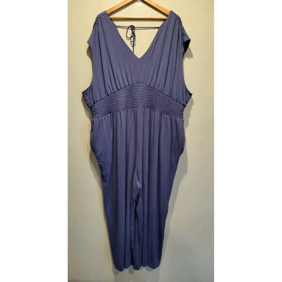 Old Navy Blue Stretchy Sleeveless V Neck Smocked Waist Wide Leg Jumpsuit 4X - Picture 1 of 9